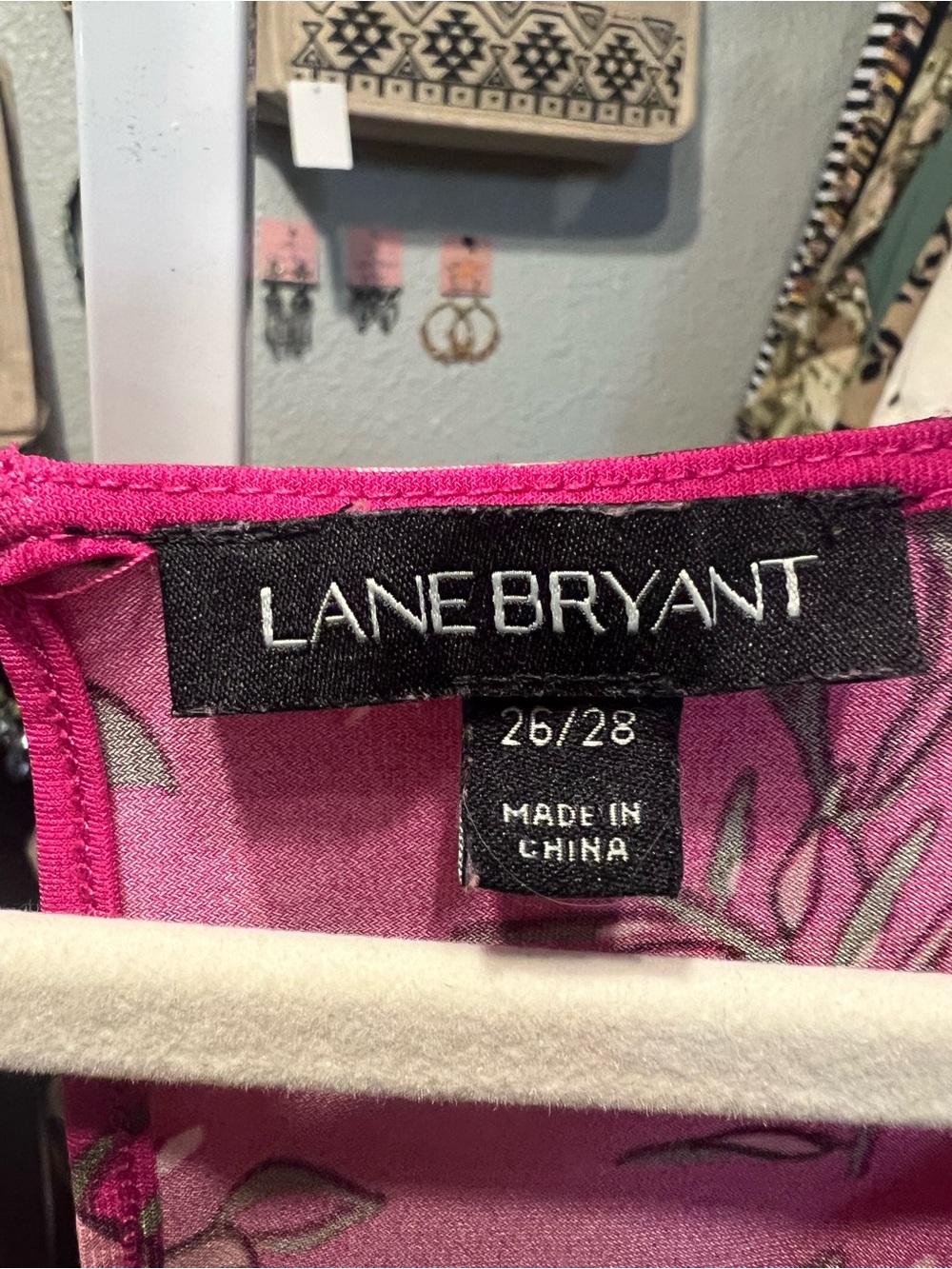Lane Bryant Fuchsia Floral Ruffle Cold-Shoulder Blouse - Picture 4 of 5